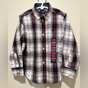 NWT Chaps Plaid Button Down Boys XXS 4-5, Red, White Black Christmas